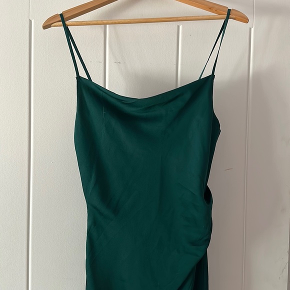 Lulus Silky Cowl Dress - Emerald - Picture 2 of 7